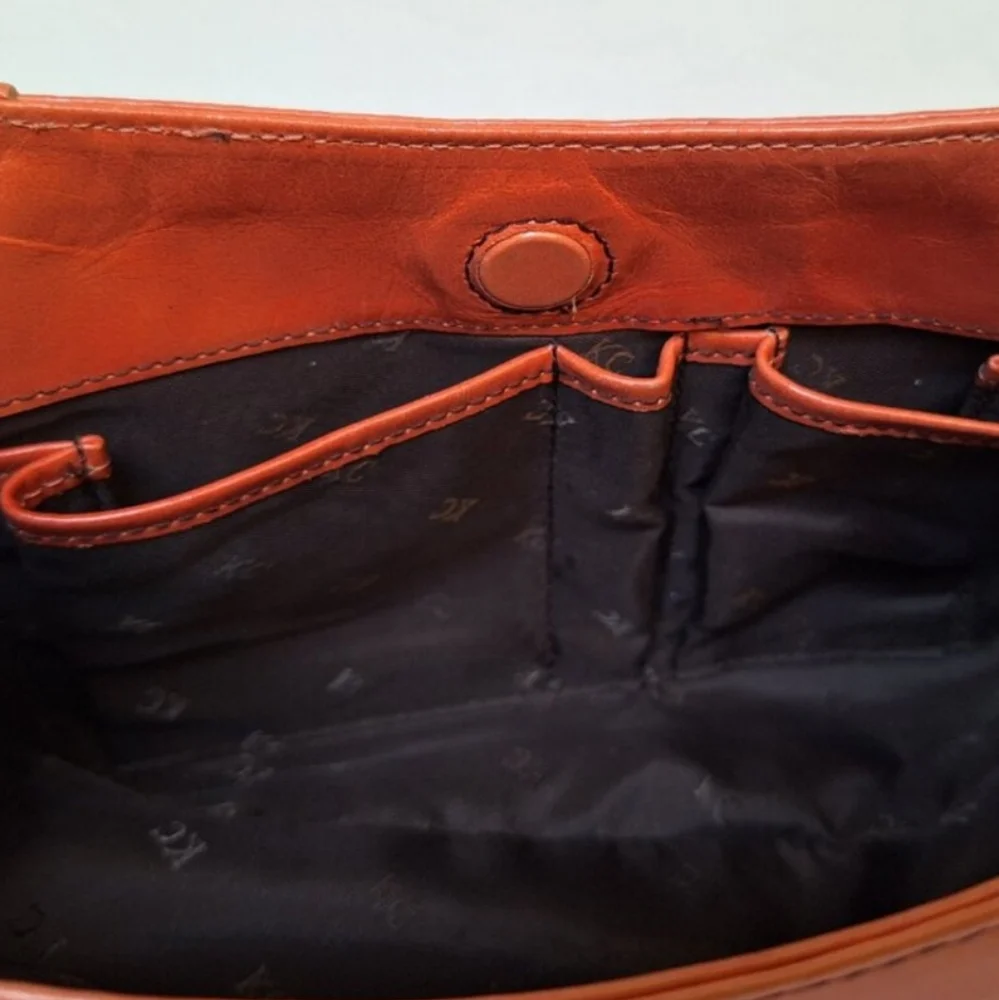 Vintage Kenneth Cole Leather Shoulder Bag Baguette Wide Strap Coral Pink